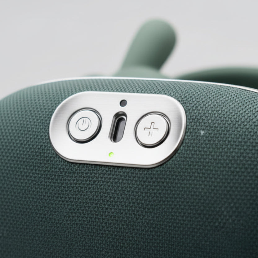 Control panel of a zevix electronic device with buttons on a gray background